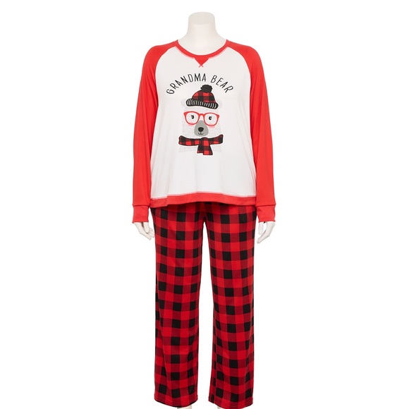 BNIP Kohl’s Red Black Grandma Bear Women’s Size L Pajamas Jammies Families - Picture 3 of 8